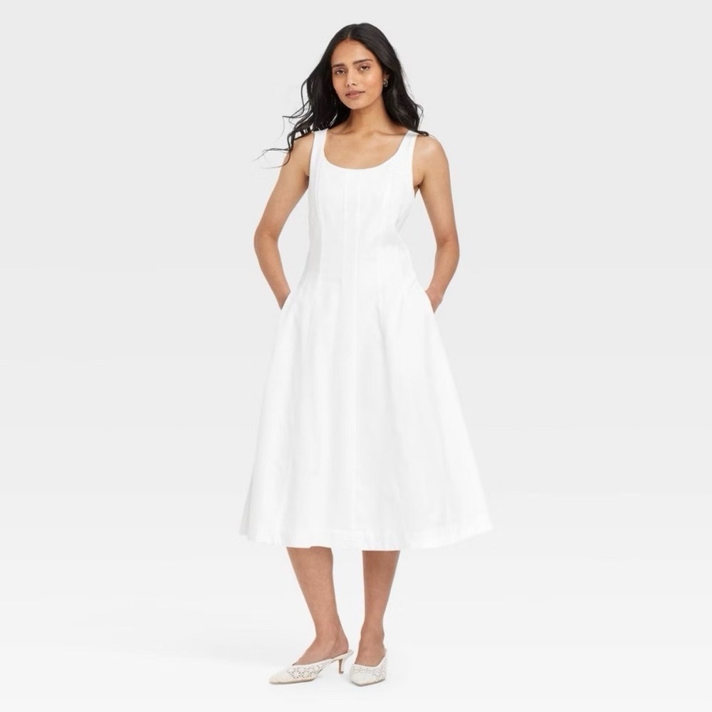 a new day White Scoop-Neck Midi Dress